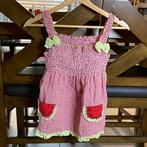 Samara Red and Green Gingham Dress with Watermelon Pockets - Toddler Size 4
